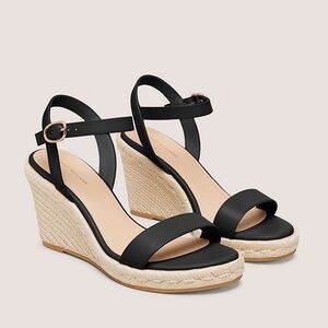 STUART WEITZMAN | Teddi Wedge Heel Leather Espadrille Sandals in Black | 6.5
